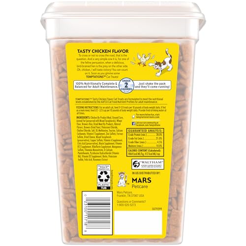 Temptations Cat Treats Classic Crunchy and Soft Cat Treats, Tasty Chicken Flavor, 30 oz. Tub