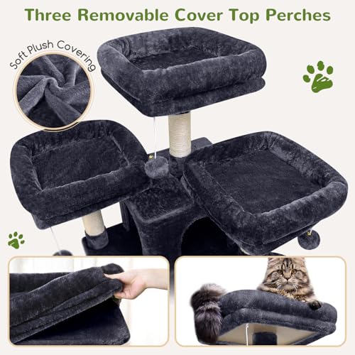 Globlazer Big Cat Tower for Indoor Cats, 80inch Cat Tower for Multiple Adult Cats XXL Cat Tree with Scratching Post, Hammock, 3 Perches, 2 Condos, 2 Hanging Basket, F80, Dark Grey