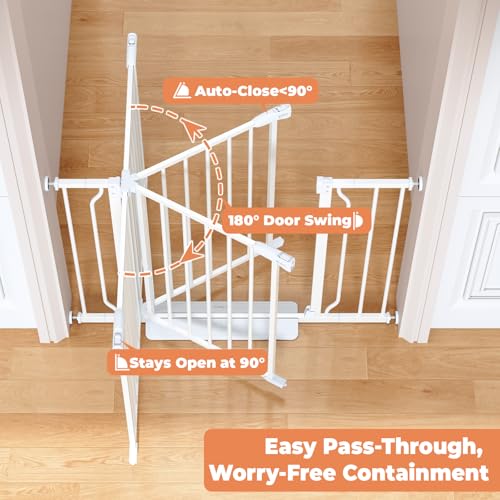 Baby Gate No Drilling, 29"-40" Dog Gate Indoor for Stairs & Doorways | Auto Close, Pressure Mounted Adjustable Pet Gate Indoor, Easy Walk Through Child Gate for Baby & Pet Stroller Friendly, White