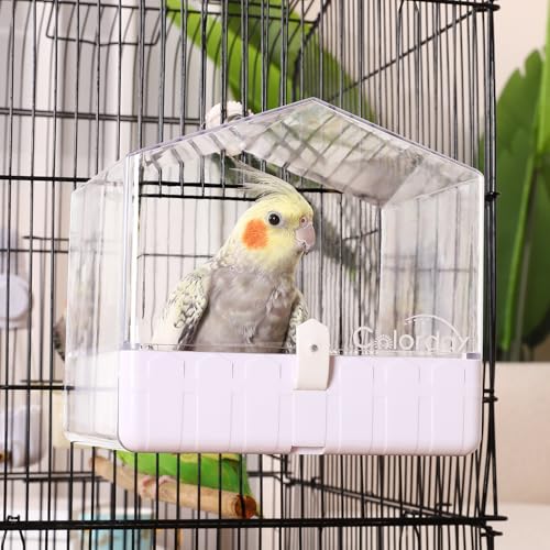 Colorday Bird Bath for Cage, Parrot Bath for Small to Medium Birds, Cockatiels, Parakeets, Budgie, Quaker, Conure, Lovebirds, Finches, Transparent, 6.7X6.7X7.74 inch
