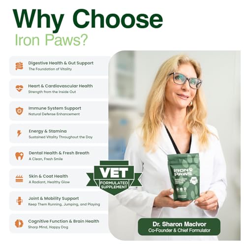 Human-Grade Superfood For Dogs, Premium Greens Powder Supplement For Dental Health, Longevity, Hip & Joint, Gut Health, Allergies, Immune Support, Skin & Coat - 3.5 oz Nutrient Dense Formula
