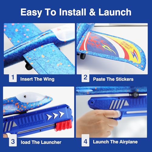 Wesfuner 3 Pack Foam Airplane Launcher Toys, 2 Flight Mode Glider Plane,Kids Flying Toy,3 4 5 6 7 8 9 10 11 12 Year Old Boys Girls Gifts,Outdoor Sport Party Favor
