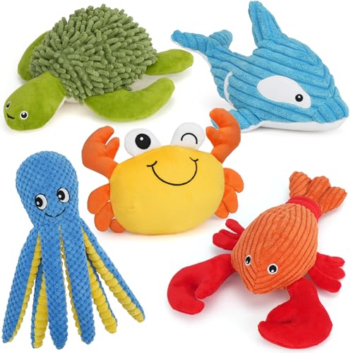 Pets Dog Toys, 5 Pack, Plush Crinkle Squeaky Dog Toys, Durable Stuffed Pet Toy for Small Medium Large Breeds, Puppy Chew Toy, Dog Birthday Gifts