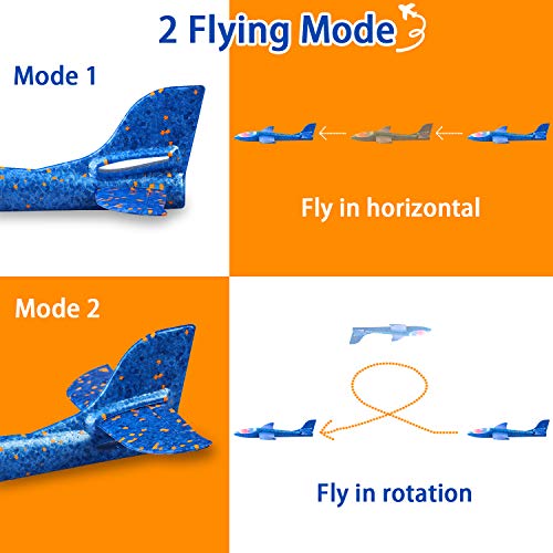2 Pack LED Light Airplane,17.5" Large Throwing 2 Flight Mode Glider Plane,Flying Toy for Kids,Gifts for 3 4 5 6 7 8 9 Years Old Boy,Outdoor Sport Toys Birthday Party Favors Foam Airplane