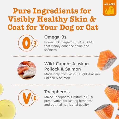 Zesty Paws Wild Alaskan Omega-3 Blend Pollock + Salmon Oil for Dogs and Cats- Skin and Coat Support, Omega 3 Supplement for Pets, 8.5oz