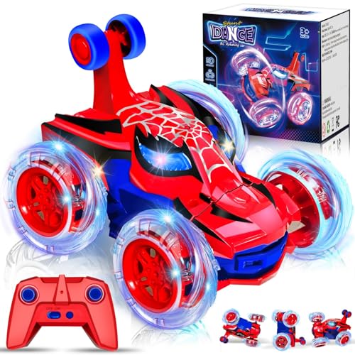 Kids Toys Spider RC Car for Boys 4-7 - Cool Spider Monster Remote Control Crawler Toy 360° Flip Fast Stunt & 4WD Light Up Wheel - Fun Boy Gift Idea for Birthday Chirstmas Stuff Age 3 4 5 6 7 8