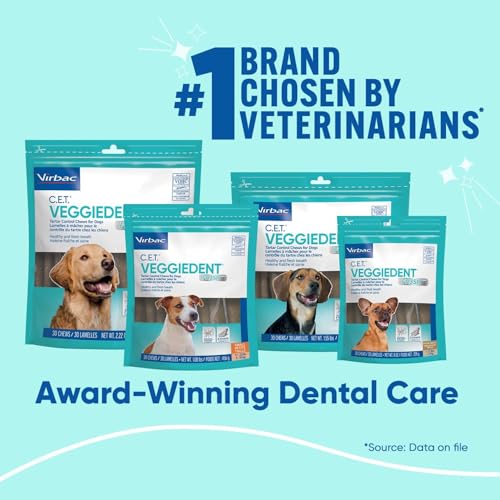 Virbac C.E.T.® VEGGIEDENT® FR3SH® Tartar Control Chews for Dogs with digestive health support, VOHC Approved, Medium 22-66lbs