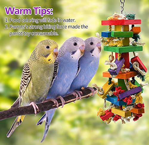 RUBY.Q 2 Pack Large Parrot Toy, 20in Bird Parrot Toy, Multicolored Natural Wooden Bird Chewing Toys for Large Macaws, African Grey and a Variety of  Parrots