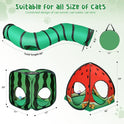 Tailtastic 3-in-1 Watermelon Cat Play Tunnel with Pop-Up Cube & Triangle Cat Tent, Interactive Toy Ball & Foldable Design - Easy Magic Tape Assembly Tunnels for Indoor Cats