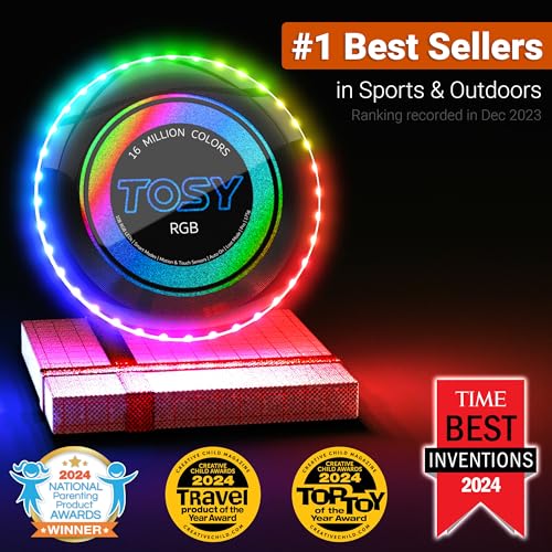 TOSY Flying Disc - 108 RGB Multicolor or 36 Monocolor LEDs, Super Bright, Smart Modes, Easter Basket Stuffers Gift, Camping Toy for Kid/Teen/Adult, Auto Light Up, Rechargeable, Waterproof, 175g