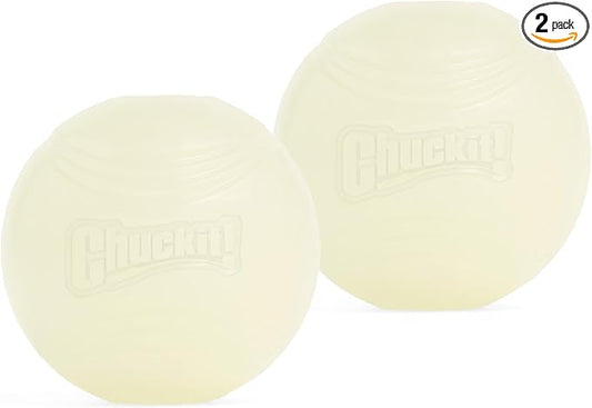 Chuckit! Glow in the Dark Bouncy Balls - Ball for Dogs, Chuckit Dog Toy, Max Glow Balls - Medium, 2.5 Inch Pack of 2
