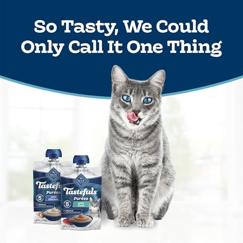 Blue Buffalo Tastefuls Purées Variety Pack Wet Cat Food Complement (Chicken & Tuna) Made with Natural Ingredients, for All Life Stages, 3-oz. Resealable Pouches (12 Count)