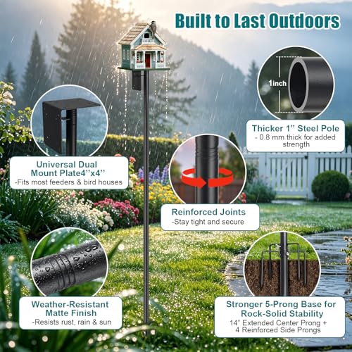 Heavy Duty Bird Feeder Pole - 75" Adjustable Birdhouse Stand Outdoor, Anti-Tip Stakes & Stable Mount for Smart Camera Birdfeeder,Bluebird House, Bird Buddy, Birdfy