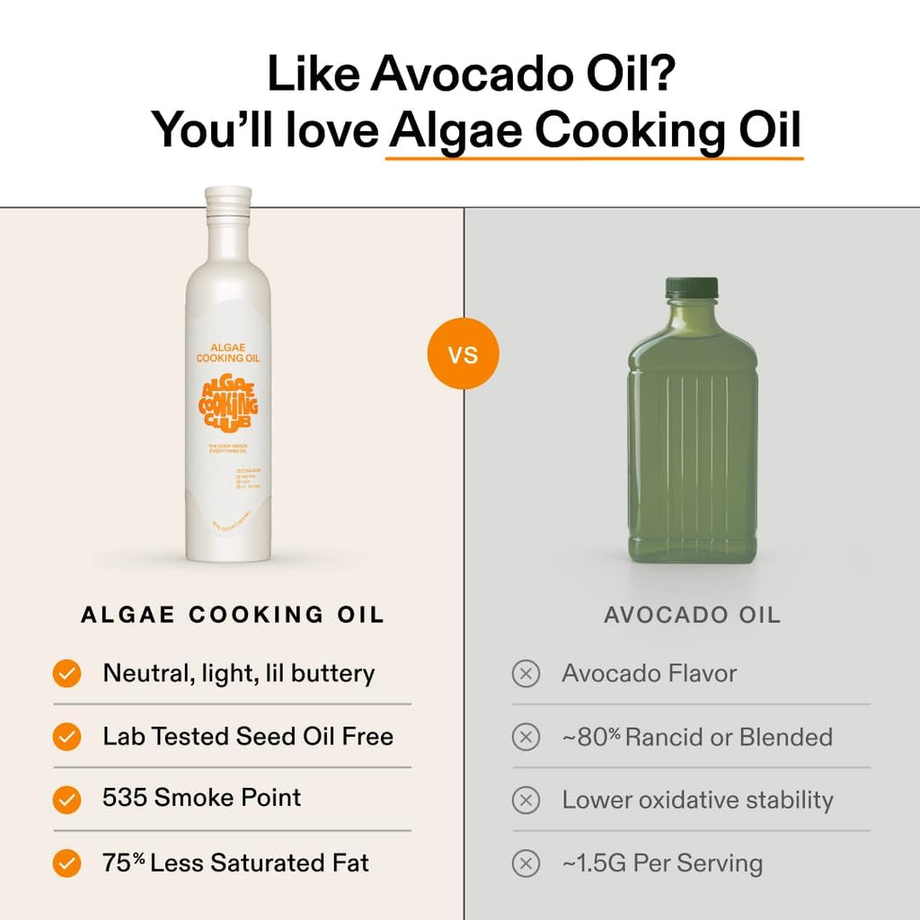 Algae Cooking Club Chef-Grade 100% Algae Cooking Oil - Avocado Oil Alternative - 535°F High Smoke Point - Omega-9 Rich, Neutral Buttery Flavor - Seed Oil-Free - For Searing, Baking, Frying (16 fl oz)