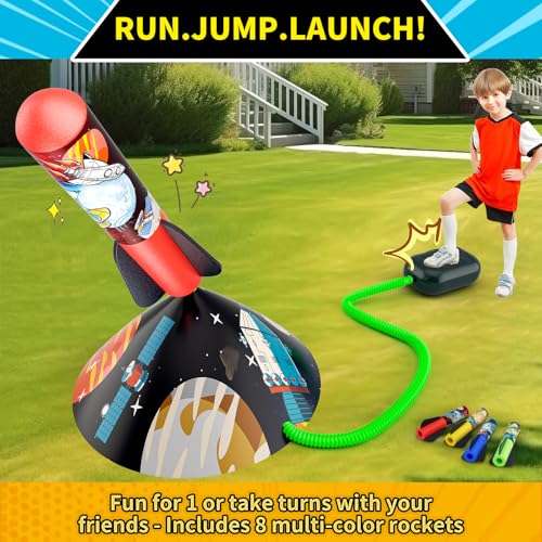 Otoseth Toys Rocket Launcher for Kids - Launch up to 100 Ft, 8 Multi-Color Foam Rockets & Adjustable Launch Stand, Kids Outdoor Toys, Age 3+