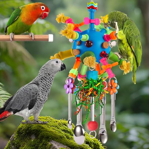Parrot Toys Bird Toys Perch Pullable Stainless Steel Spoons Colorful Acrylic Stick Chew Toys for s Mini Macaws African Greys Cockatoos Conures, Cockatiels, Lovebirds, Parrotlets and Other (blue)