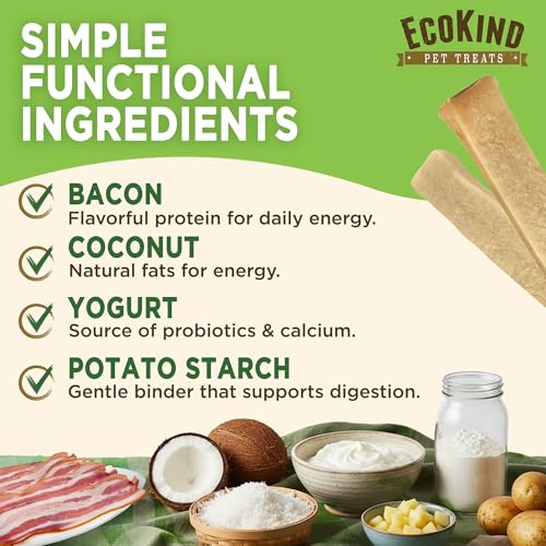EcoKind Yogurt Dog Chews – Bacon | Dog Treats with Probiotics for Digestive Health, Gut Support & Wellness | Lactose Free, Grain Free, Natural Dog Treat | for All Breeds | USA Made | 25 Chews