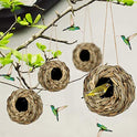 winemana 4 Pack Hanging Bird Nest House for Outside, Ball Shape, Hand Woven, Durable Sturdy, Made of Natural Grass, Perfect for Garden Patio Lawn Office Indoor
