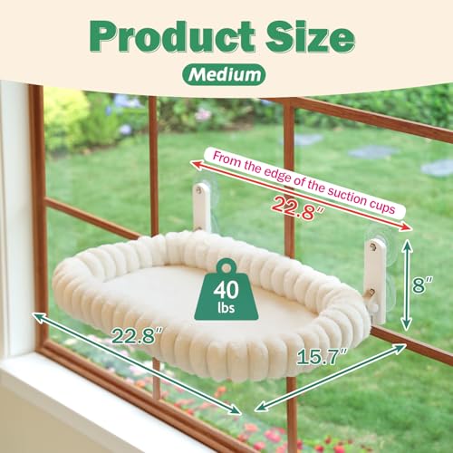 Zakkart SnugCloud Foldable Cat Window Perch - Cordless, Ultra Soft Machine Washable Bed with 4-Sided Bolster, Metal Frame - Window Hammock for Large Cats and Kittens (Cream White, Medium)