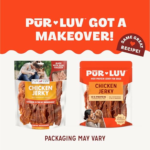 Pur Luv Chicken Jerky Dog Treats, Made with 100% Real Chicken Breast, 16 Ounces, Healthy, Easily Digestible, Long-Lasting, High Protein, Satisfies Dog's Urge to Chew