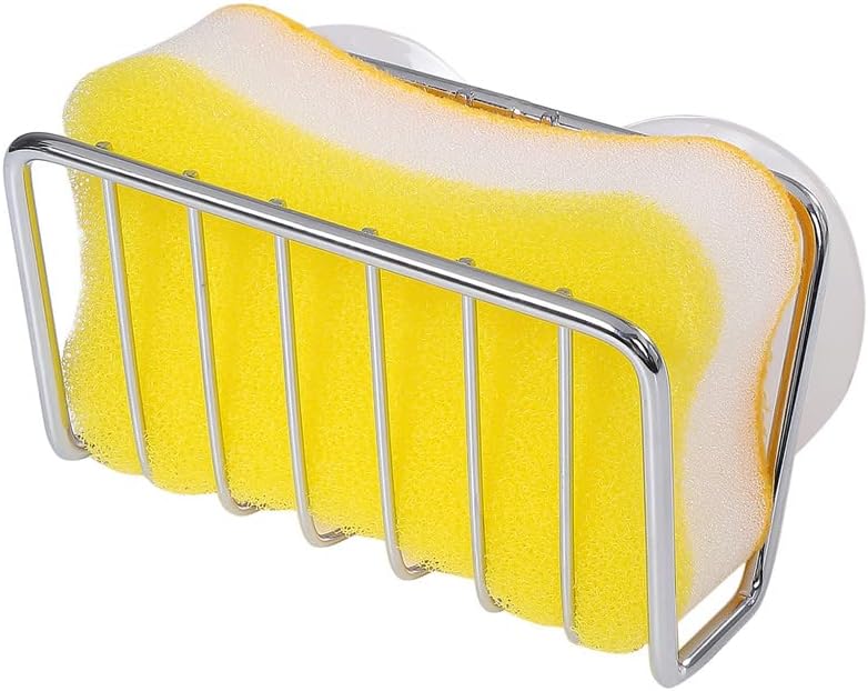 Toplife Sponge Holder for Kitchen Sink, Stainless Steel Suction Cup Sponge Caddy - Silver