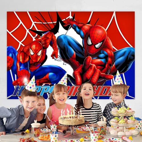 Spider Birthday Party Decorations, 5x3ft Happy Birthday Back Drop Banner Theme Backdrop Banner for Spider Party Decorations Indoor Outdoor.