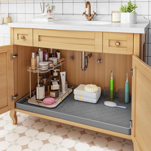 Jin&Bao Waterproof Under Sink Mat 34" x 22", Thick Silicone Mat Cabinet Protector for Kitchen and Bathroom, Shelf Liner, Home Organizer and Storage, Multipurpose Tray for Gadgets and Essentials