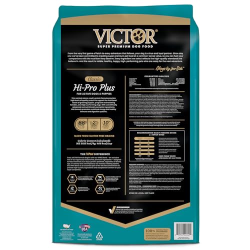 VICTOR Super Premium Dog Food – Hi-Pro Plus Dry Kibble – High Protein Dog Food with 30% Protein – Beef, Chicken, Pork, Fish Meals, Gluten Free - for High Energy and Active Dogs & Puppies, 30lbs