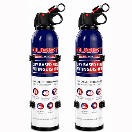 ABC Fire Extinguisher for Home & Vehicle - Portable Dry Chemical Fire Extinguisher | Grease & Electrical Fire Extinguisher for Kitchen, Car, Easy for All Ages to Use (2-Pack, 1.32lb Each)