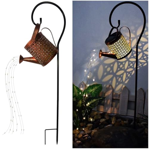 Solar Lanterns Outdoor Waterproof,Metal Watering Can Garden Decor Ornaments,Yard Art Hanging Path Lights,Outside Patio Decorations,Gardening Birthday Gifts for Mom Grandma Women,with Hook, Large