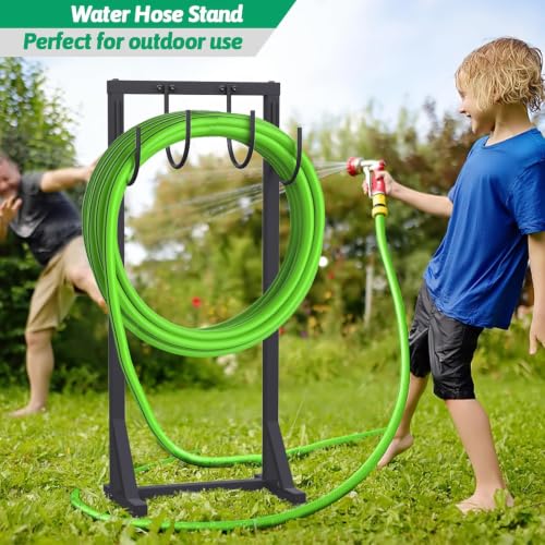 Garden Water Hose Holder for Outside Hose Stand Hanger Rack Freestanding | 43inch, 4 Reinforcing Spikes, 4-Hook, Heavy Duty, Durable, for Yard & Lawn