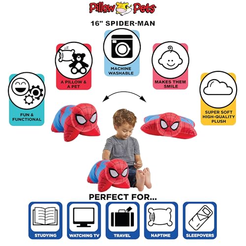 Pillow Pets 16 inch Spider-Man Plush Toy, Marvel Disney Stuffed Animal