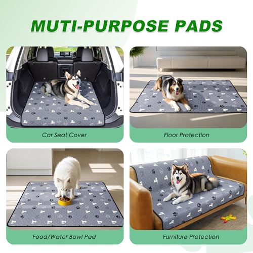 WanpeeGoo Washable Pee Pads for Dogs, 4 Pack Absorbent Reusable Training Dog Pads Pet Puppy Pads, Non-Slip Potty Pads for Whelping, Playpen, Crate, Bed, Grey 18"x24"