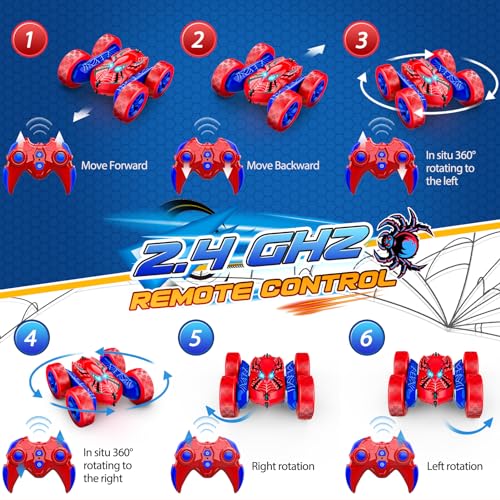 SYOKZEY Spider RC Cars Remote Control Car, Double Sided 360°Flip 4WD Rechargeable RC Drift Car,Toys for 3-12 Year Old Boys,Toys for Ages 5-7 Toys for Ages 8-13 Christmas Basket Stuffers (Red)