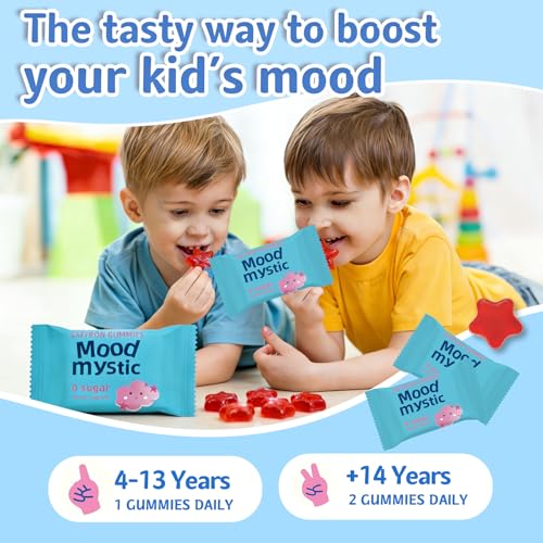 Saffron Gummies for Kids - Saffron Extract Supplement with GABA, Calms Temper Tantrums, Supports Happy Mood & Cognition, Focus Calm Gummies for Kids 4+, Sugar Free Strawberry, 90 Counts