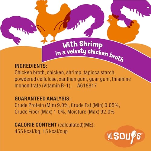 Purina Friskies Grain Free Lickable Cat Food Toppers Lil’ Soups With Shrimp in a Velvety Chicken Broth - (Pack of 8) 1.2 oz. Cups
