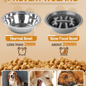 Jovrun Elevated Dog Bowls for Medium Large Size Dogs, Non-Slip Dog Feeder with 1*Stainless Steel Dishes & 1*Slow Feeder Bowl, 5 Heights Adjustable Raised Bowls to 3.15″-8.66″-9.84″-11.02″-12.2″