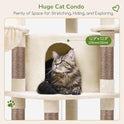 Globlazer Corner Cat Tree, 51in Curved Series Modern Cat Tower for Indoor Cats with Hammock, 7 Sisal Scratching Posts, Large Fan-Shaped Platform for Large Cats, Cat Condo & Hanging Basket, C51, Beige
