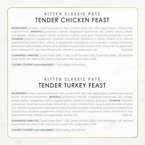 Purina Fancy Feast Tender Ocean Whitefish, Turkey, Chicken and Salmon Feasts Wet Kitten Food Variety Pack - (Pack of 24) 3 oz. Boxes