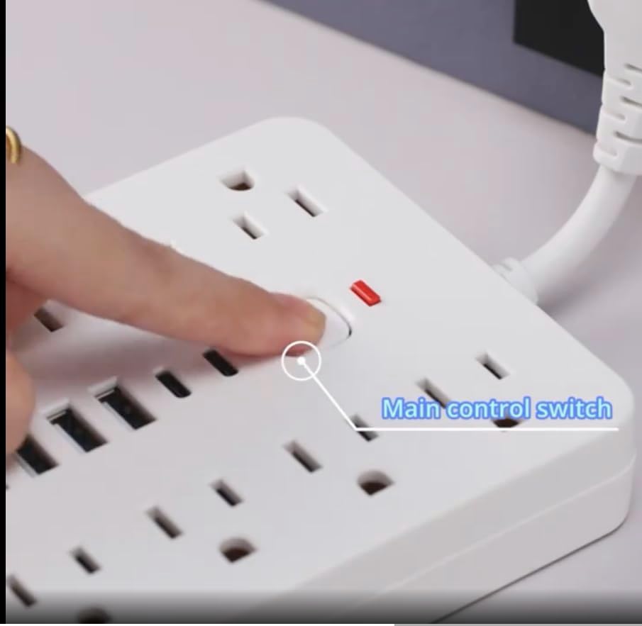 Surge Protector Power Strip,17-in-1, 11 AC Outlets with 4 USB & 2 Type-C Ports, 12-Inch Cord, White, This Compact Powerhouse Delivers Comprehensive Charging Solutions for All Your Devices.
