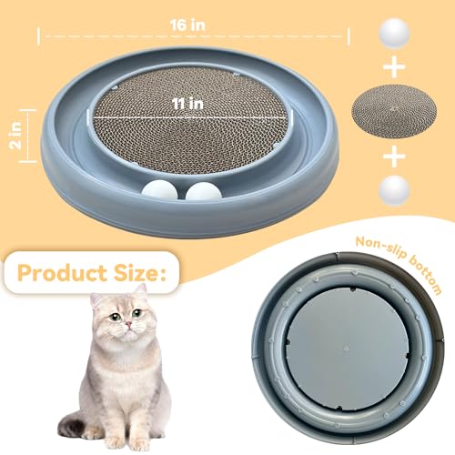 Interactive Cat Ball Track Toy for Indoor Cats, Cat Scratching Board & Exercise Set for Bored Indoor Adult and Kitten Mental & Physical Stimulation, with Spare Ball to Prevent Loss (Grey)