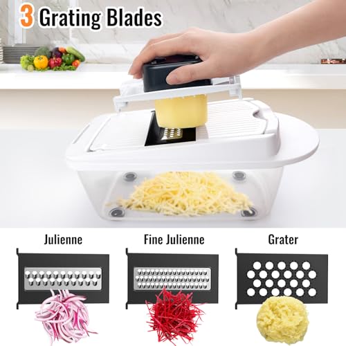 8 Blade All-in-1 Vegetable Chopper Mandoline Slicer with Container, Food Chopper, Onion Chopper, Veggie Cutter for Salad, Kitchen Gadgets Accessories Essentials, White