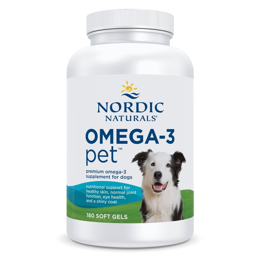 Nordic Naturals Omega-3 Fish Oil for Dogs with EPA + DHA - 180 Count | Easy-to-give soft gel capsules deliver 320 mg omega-3 per serving to support heart, skin, coat, and immune health in dogs