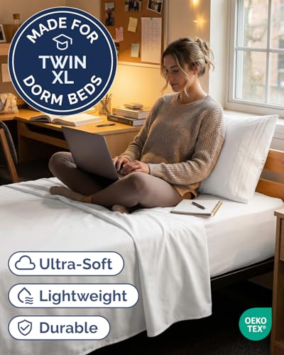 Twin XL 3 Piece Sheet Set - College Dorm Room Essentials - White | Deep Pocket Bed Sheets for Women, Men, Teens & Students, Soft, Cooling, Breathable & Wrinkle Free, Oeko-Tex Bed Sheet Set