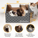 Hide & Scratch Cardboard Cat Scratcher Box & Bed - Dark Grey Diamond | Double-Sided Corrugated Pad for Indoor Cats | Refillable Scratching Board Toy for Play & Furniture Protection