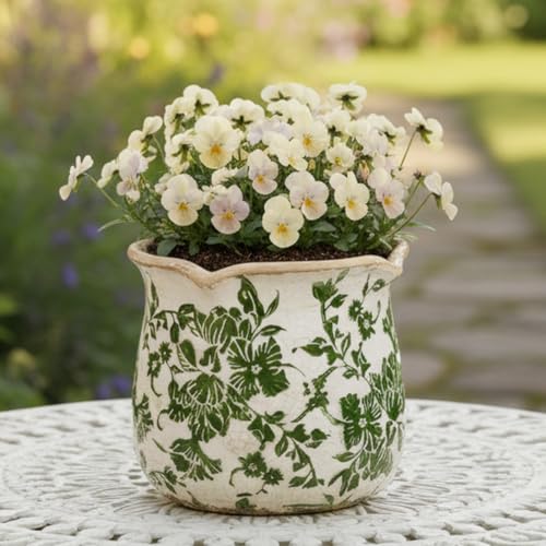 Xiaan Jiaju Tuscan Ceramic Plant Pots, Vintage Planter & Vase with Drainage | 6.11" Decorative Vases and Flower Pots for Indoor Plants, Farmhouse Home Kitchen Garden Decor, Plant Lover Gifts, Green