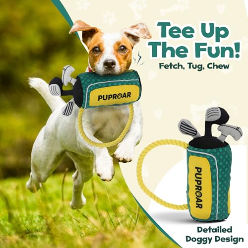 PUPROAR Golf Dog Toy, Funny Birthday Gift for Dogs, Squeaky Plush Rope Toy for Medium & Large Breeds