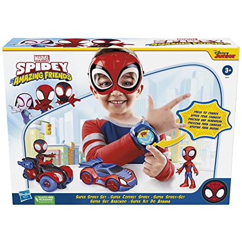 Spidey and his Amazing Friends Super Spidey Set, Role Play Toys, Toy Car Set, Marvel Spider-Man Mask Great for Kids, 3+ Years ( Exclusive)