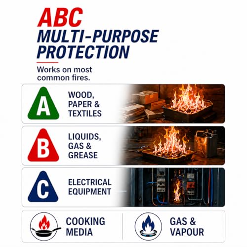 ABC Fire Extinguisher for Home & Vehicle - Portable Dry Chemical Fire Extinguisher | Grease & Electrical Fire Extinguisher for Kitchen, Car, Easy for All Ages to Use (2-Pack, 1.32lb Each)