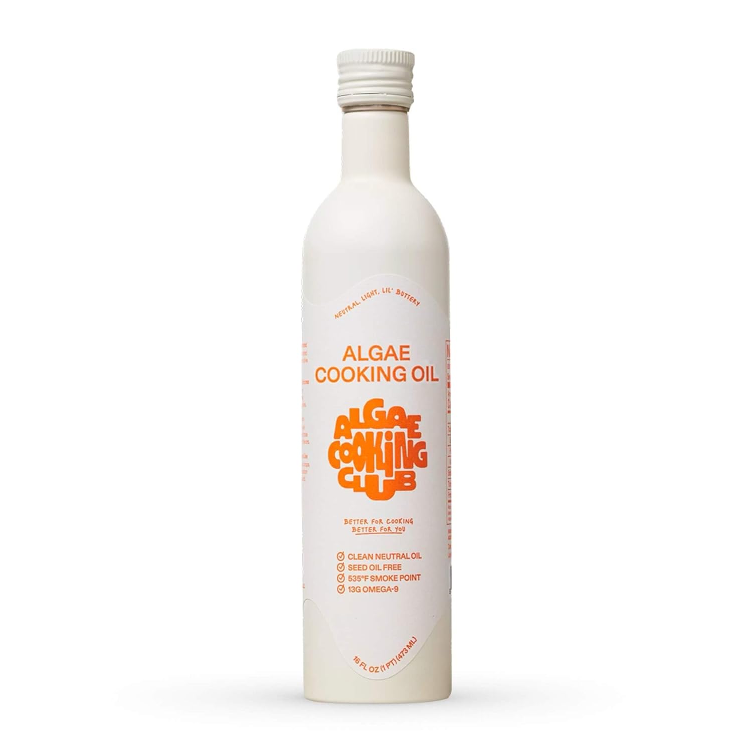 Algae Cooking Club Chef-Grade 100% Algae Cooking Oil - Avocado Oil Alternative - 535°F High Smoke Point - Omega-9 Rich, Neutral Buttery Flavor - Seed Oil-Free - For Searing, Baking, Frying (16 fl oz)